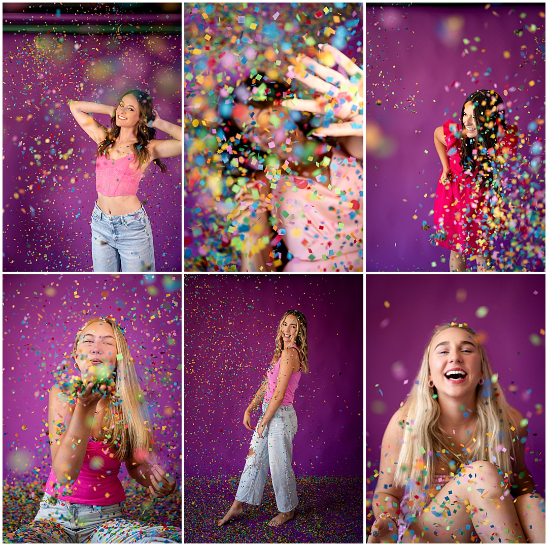 Mod Squad 2026: Cue the Confetti Photoshoot – Sarah Jane Photography is a high school senior photographer serving Bourbonnais & Chicagoland.