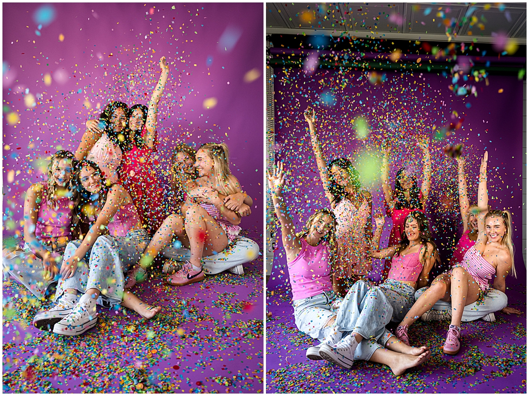 Mod Squad 2026: Cue the Confetti Photoshoot – Sarah Jane Photography is a high school senior photographer serving Bourbonnais & Chicagoland.