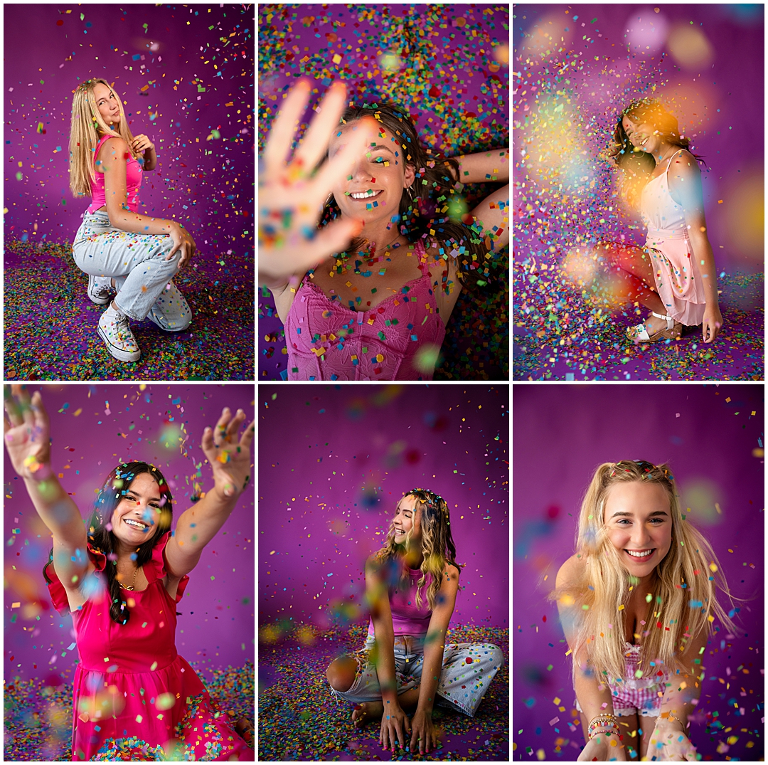Mod Squad 2026: Cue the Confetti Photoshoot – Sarah Jane Photography is a high school senior photographer serving Bourbonnais & Chicagoland.