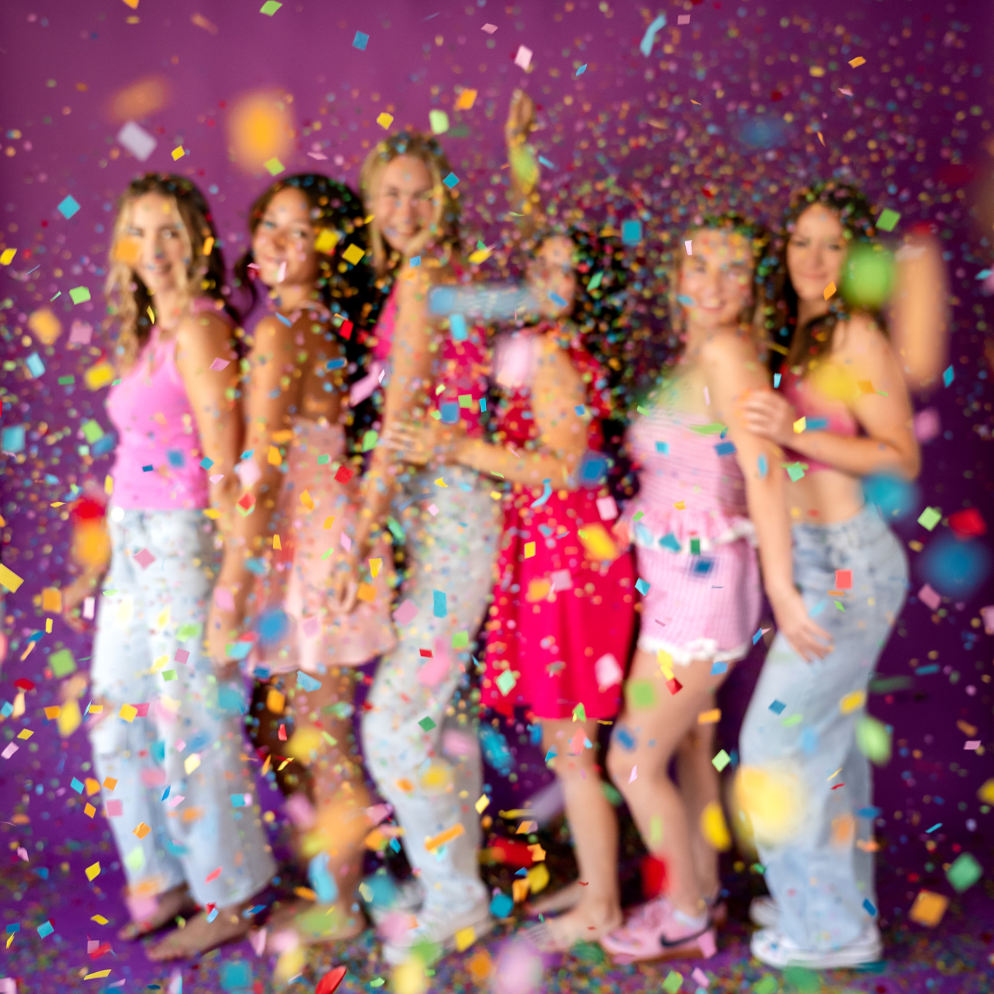 Mod Squad 2026: Cue the Confetti Photoshoot – Sarah Jane Photography is a high school senior photographer serving Bourbonnais & Chicagoland.