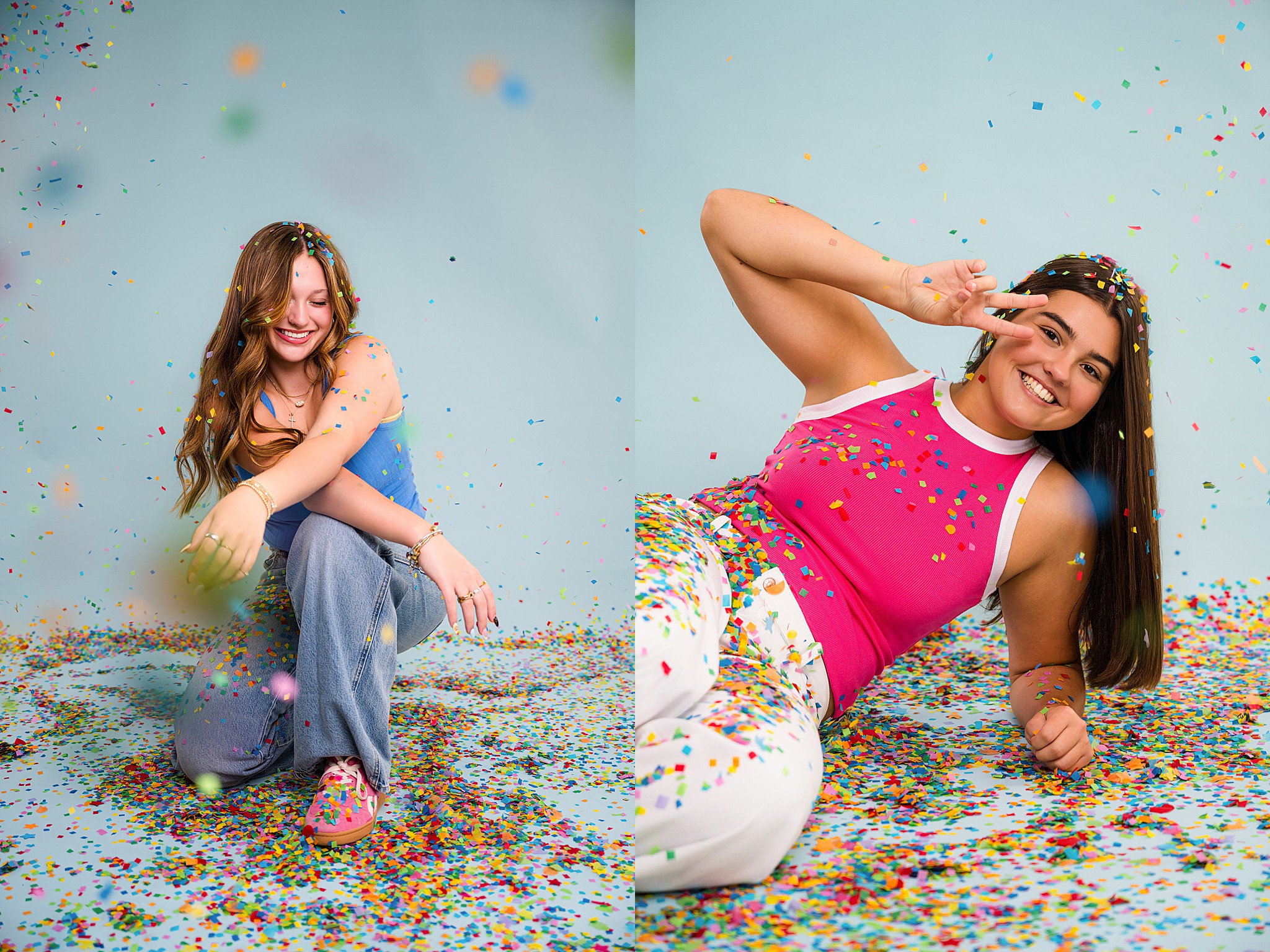 Mod Squad 2027: Confetti Color Photoshoot – Sarah Jane Photography is a high school senior photographer serving Bourbonnais & Chicagoland.