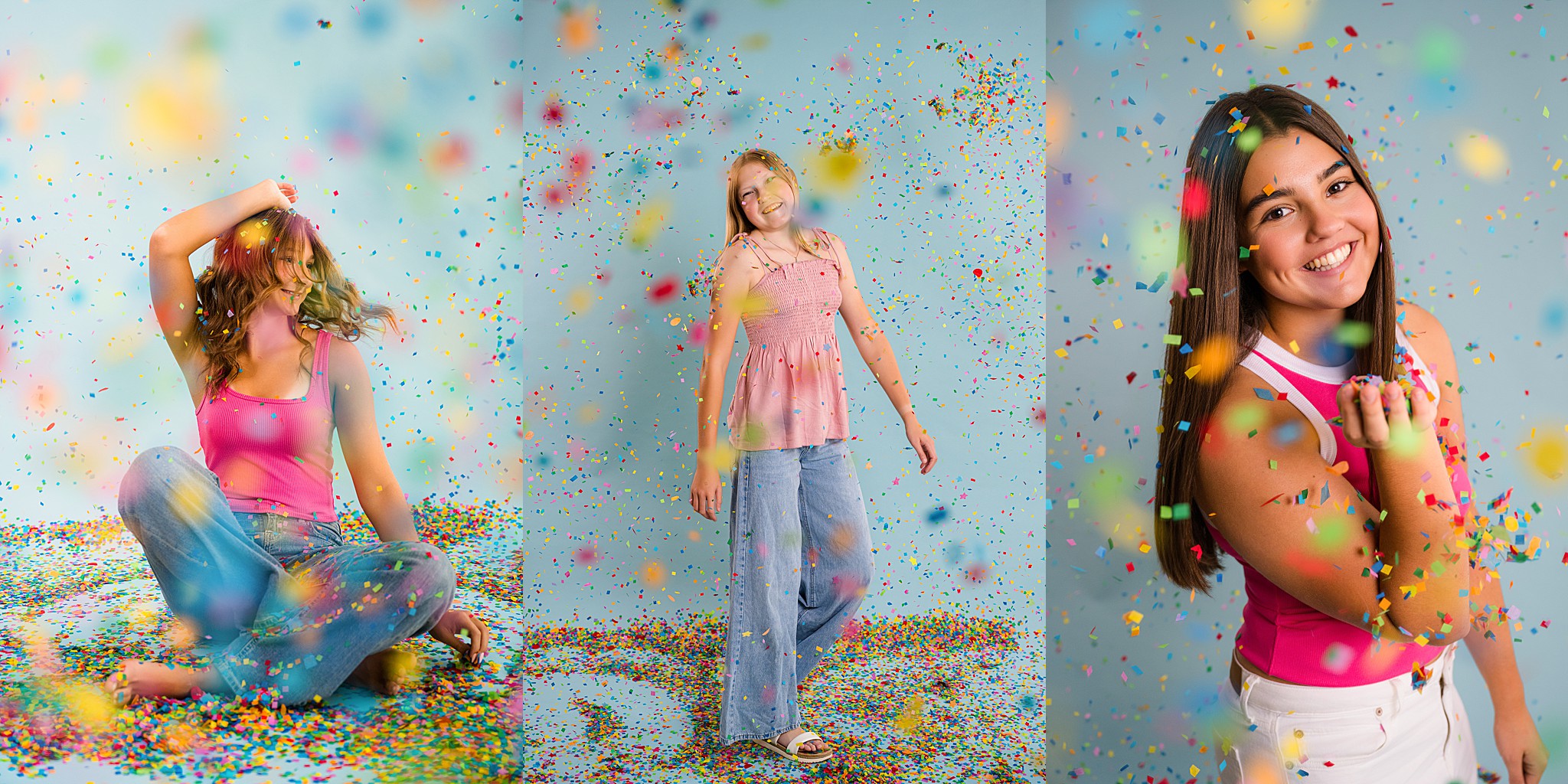 Mod Squad 2027: Confetti Color Photoshoot – Sarah Jane Photography is a high school senior photographer serving Bourbonnais & Chicagoland.